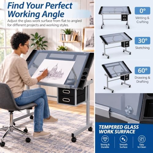 ZENY Glass Drafting Table for Artists
