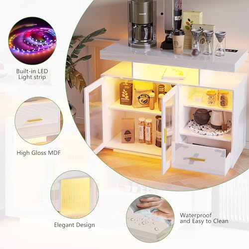 WOOVIVS 39.4" Sideboard Buffet Bar Cabinet with Storage,White