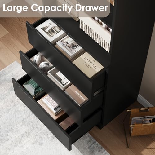 IDEALHOUSE 70" Tall Bookcase with Drawers, Open Book Shelves Library Boo...