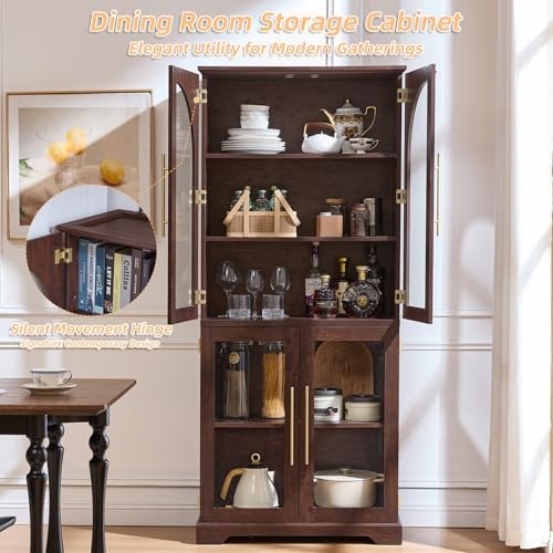 Joaxswe 68" Tall Bookcase with 4 Glass Doors, Farmhouse 5 Tire Bookshelf