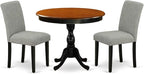 East West Furniture AMAB3-BCH-06 3 Piece Dining Table Set for Small Spaces Contains a Round Kitchen Table with Pedestal and 2 Shitake Linen Fabric Upholstered Chairs, 36x36 Inch, Black & Cherry