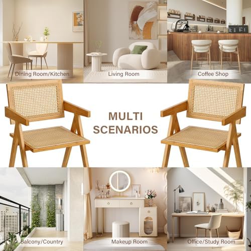 Furlide Rattan Dining Chairs Set of 2, Mid-Century Bamboo Armchairs