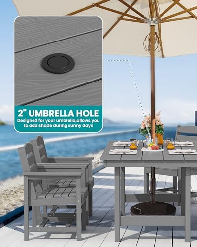 SERWALL 7 Pcs Outdoor Dining Set, 67" HDPE Dining Set for 6, Gray
