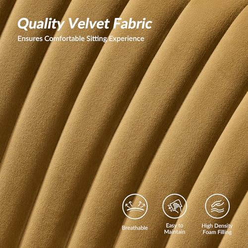 TINA'S HOME Mid-Century Velvet Loveseat Sofa, Upholstered Loveseat Couch with Golden Metal Legs, Small Tufted 2-Seat Sofa Armless Love Seat for Living Room Bedroom, Golden