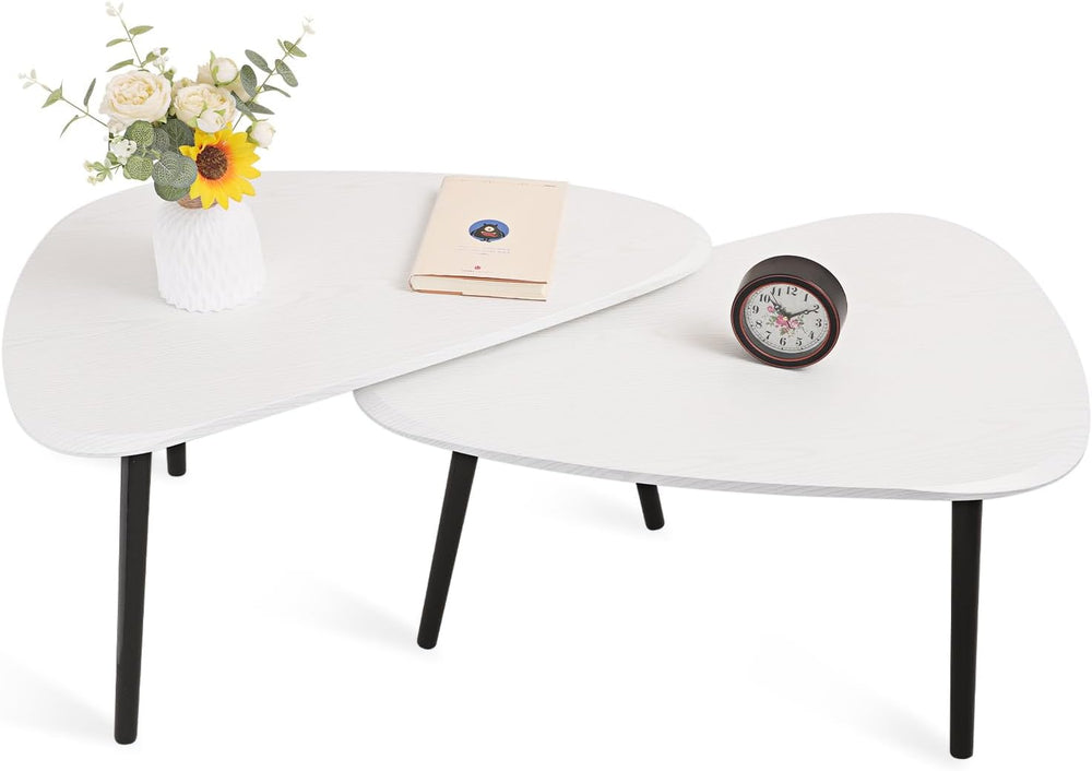 Nesting Triangle Coffee Table End Tables Set of 2 for Living Room Bedroom, In...