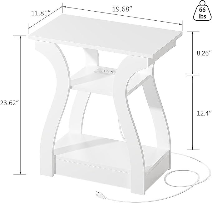 End Tables Living Room, White End Table with Charging Station,White Side Tabl...