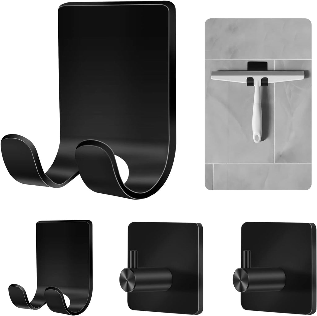 CGBE Shower Holders for Razors, 2 Pack Squeegee Holder and 2 Pack Razor Holder, Razors Holder for Shower Heavy Duty Waterproof Hook for Squeegee Loofah - Black
