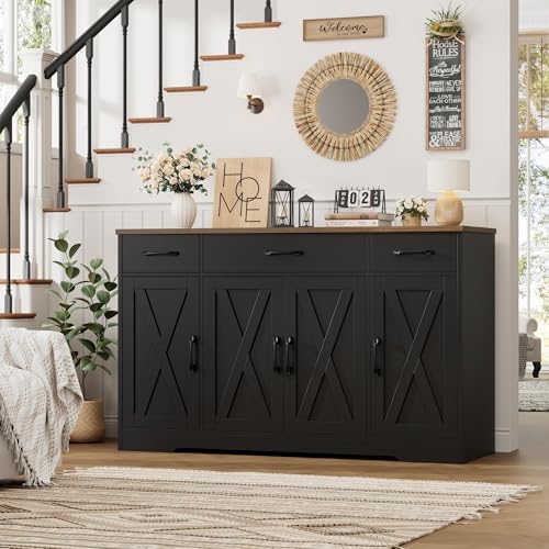 HOSTACK Kitchen Buffet Sideboard Storage Cabinet, Coffee Bar Cabinet, Black