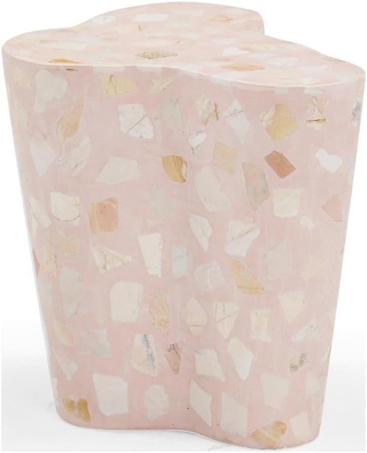 Pemberly Row Contemporary Slab Terrazzo Side Table, Sunset Pink Finish, Concr...