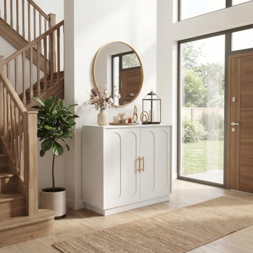 holzart 31.5" Modern Farmhouse Storage Cabinet, White 2 Door Sideboard B...