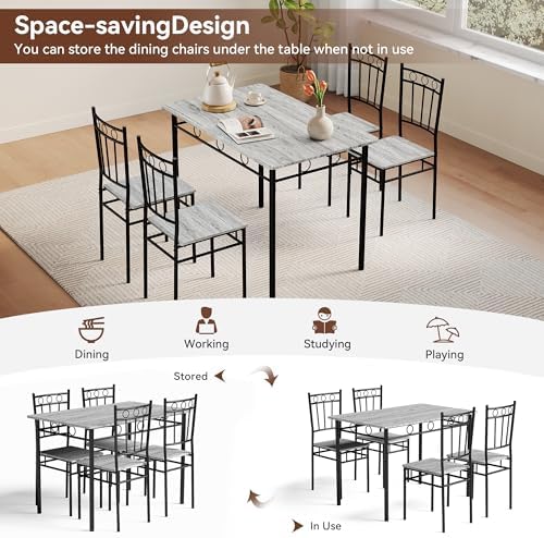 Vipbear Kitchen Dining Table Set for 4, 5-Piece Kitchen Table Set,Dining Room...