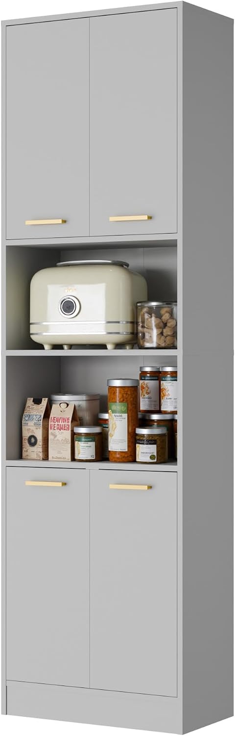 Cozy Castle Kitchen Pantry Cabinet, 75" Tall Wood Storage Cabinet with D...
