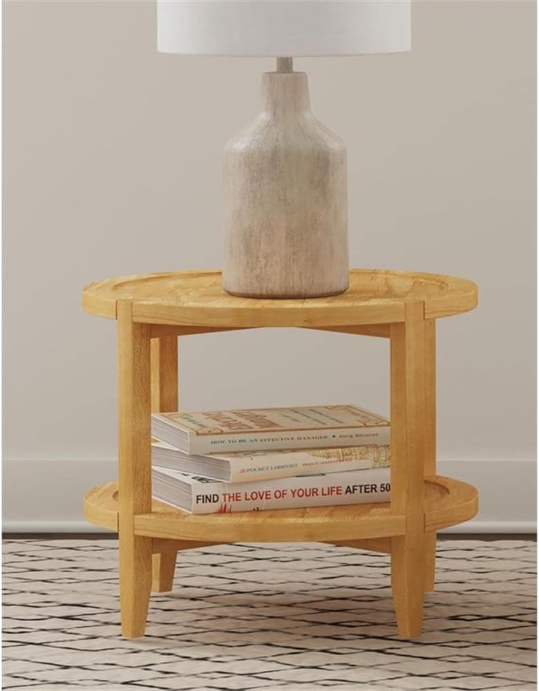 Pemberly Row Round Solid Wood End Table, 23.5 in Wide, Maple Brown Finish, As...