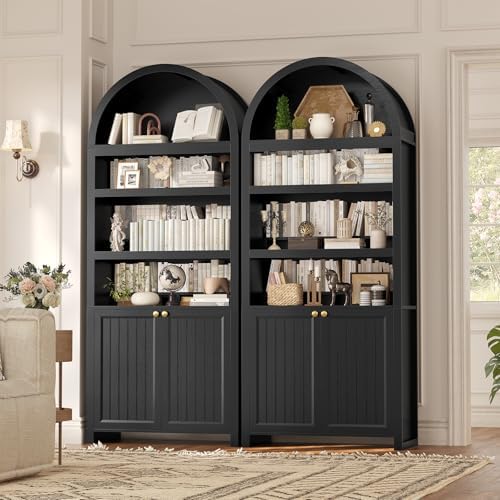81" Tall Arched Cabinets,Bookcase with storage,Mid-Century Modern 6-Tier...