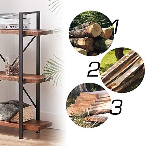 HSH 3 Tier Industrial Solid Wood Bookshelf, Distressed Brown