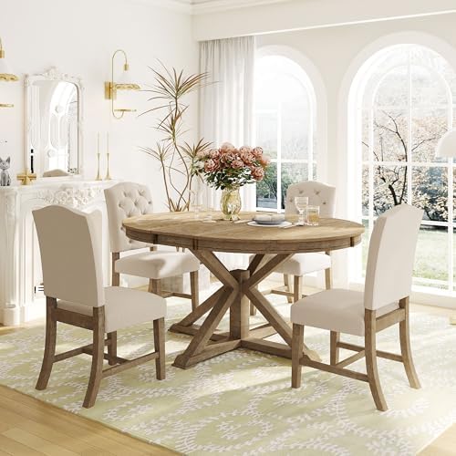 LUMISOL 5 Peice Round Dining Table Set for 4, Farmhouse Kitchen Table Set wit...