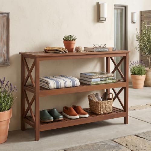 SUPER DEAL 48 in Solid Wood Console Table, 3-Shelf Wooden Outdoor Side Table ...