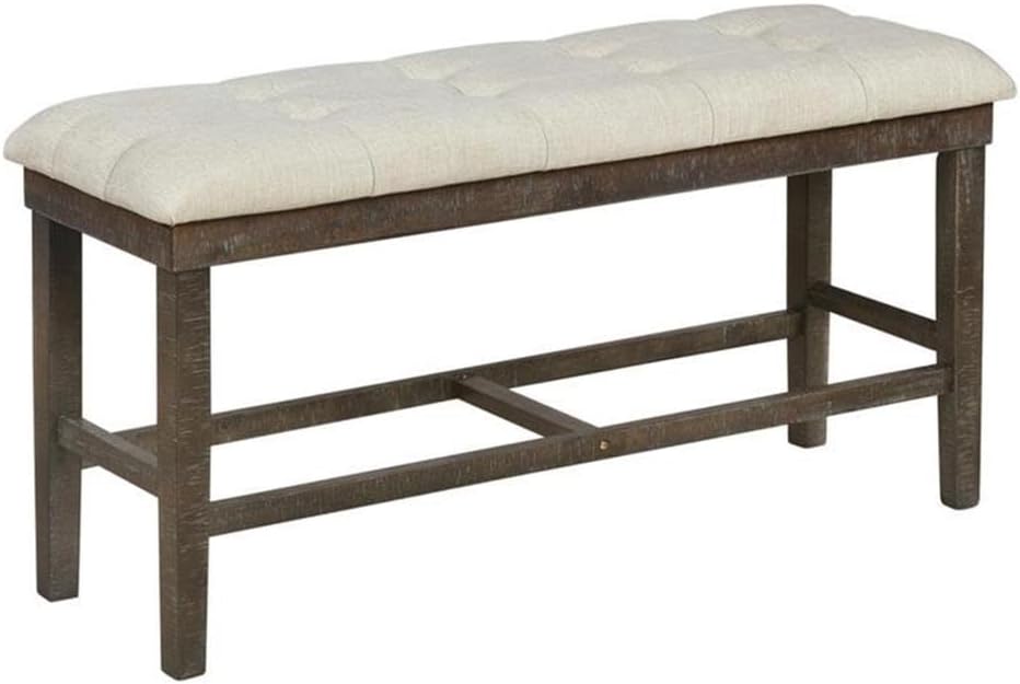 MAKLAINE Upholstered Counter Height Dining Bench, Beige Linen Fabric, Tufted ...