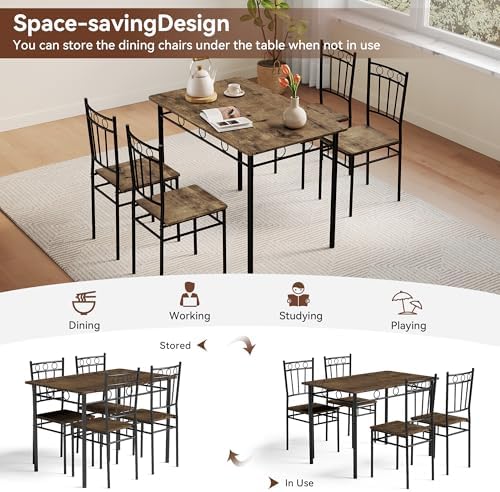 Vipbear Kitchen Dining Table Set for 4, 5-Piece Kitchen Table Set,Dining Room...