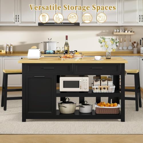 DynJest 3-Piece Bar Table and Chairs Set, 47.3" Solid Rubberwood Kitchen...