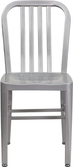Flash Furniture Gael Indoor/Outdoor Modern Metal Dining Chairs, Commercial-Grade Galvanized Steel Restaurant Chairs, Set of 2, Silver
