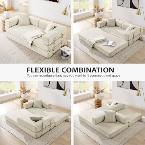 4-in-1 Folding Convertible Sofa Bed, 78 Inch Couch with Fixed-Shape Frame, Co...