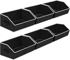 Cube Storage Bins - 6 Pack Trapezoid Storage Bins, Closet Organizers and Decorative Storage, Storage Baskets with Handle, Large Storage Basket for Home, Black