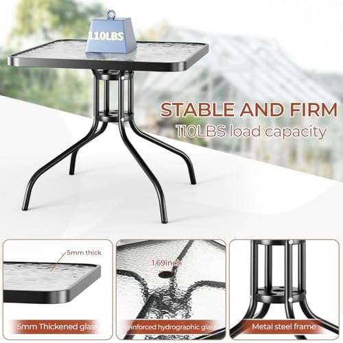 TLSUNNY 5 Pieces Patio Dining Set for 4, Glass Table and Textilene Chair