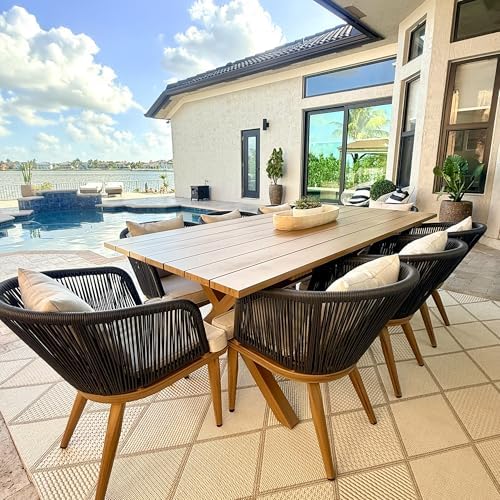 PURPLE LEAF 9 Pieces Patio Dining Set Teak-Finish Aluminum Table and Chairs