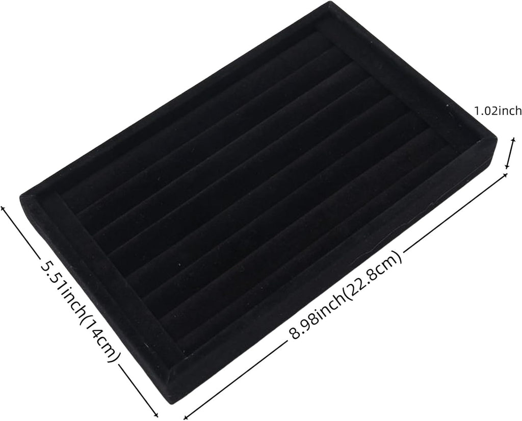 Velvet Rings Display Tray 7 Slots Ring Stud Earrings Organizer Holder Jewelry Storage Tray for Women(Black)