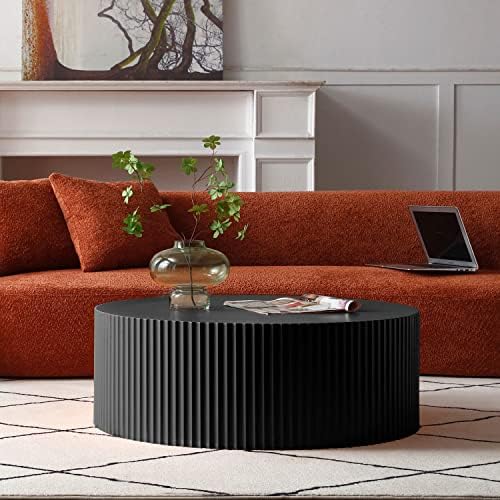 WILLIAMSPACE Black Round Coffee Table Set of 3, Modern Circle Wood Coffee Tab...