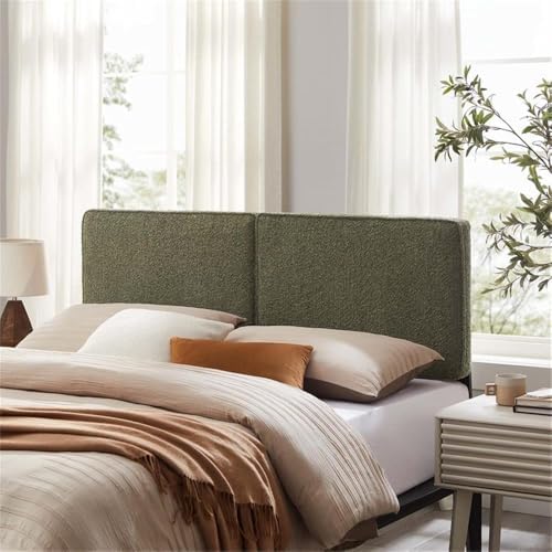 Pemberly Row Queen Headboard, Boucle Fabric Upholstery, Sage Green, Pillow-St...
