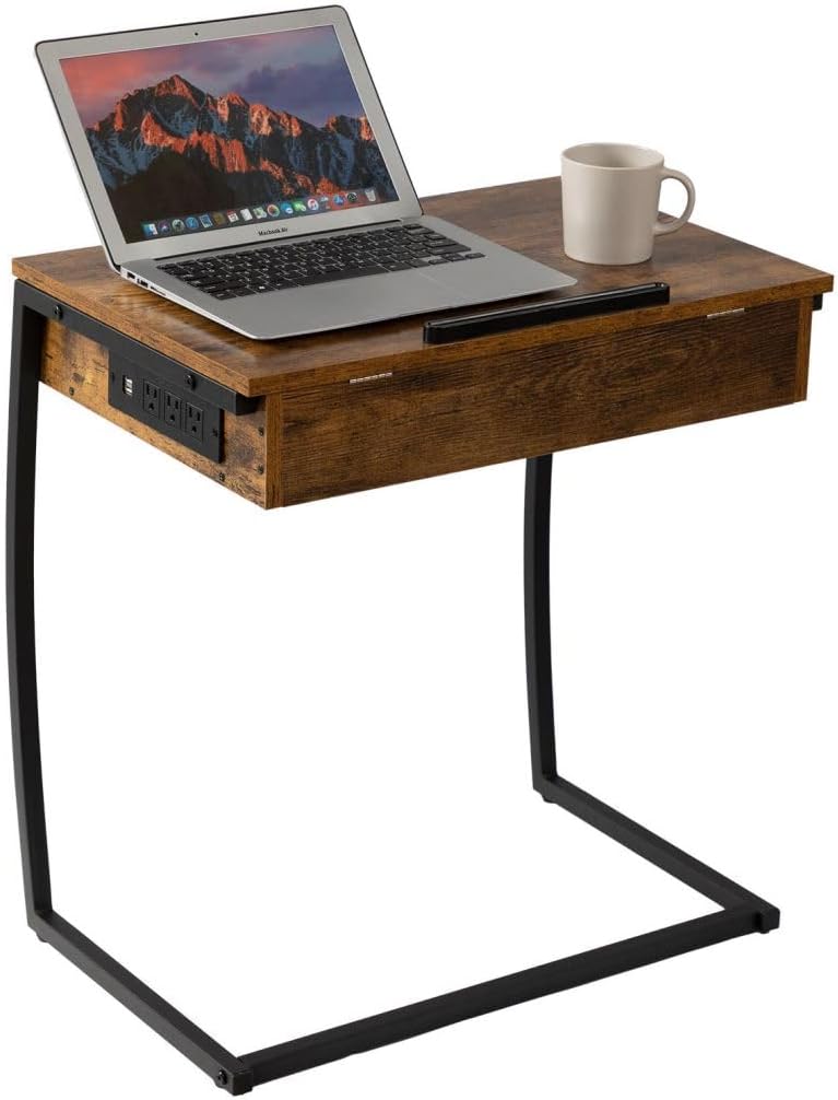 Hadulcet C Shaped End Table with Charging Station, Tiltable 0-52° | TV Tray T...