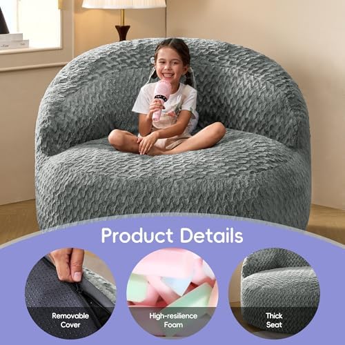 Hobestluk Adult Bean Bag Chair Memory Foam Faux Fur, Chevron Grey, Oversize |...