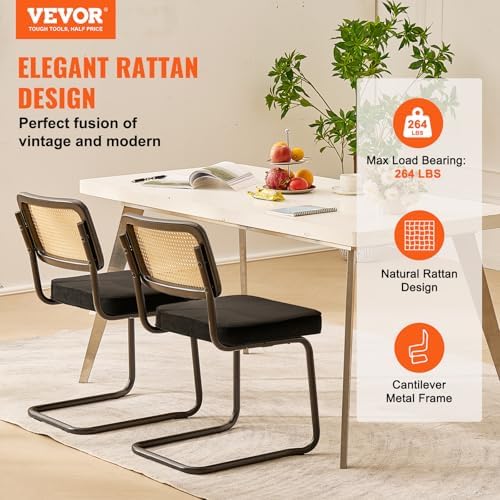 VEVOR Rattan Dining Chairs Set of 2, Mid Century Modern Dining Chair, Upholst...