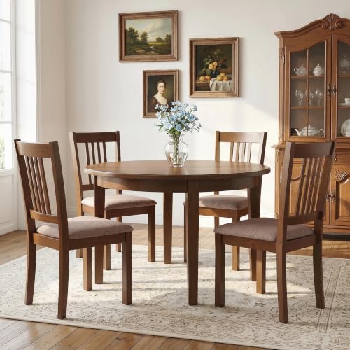 HOMCOM Dining Chairs Set of 2 Upholstered Kitchen Chairs Slat Back Walnut