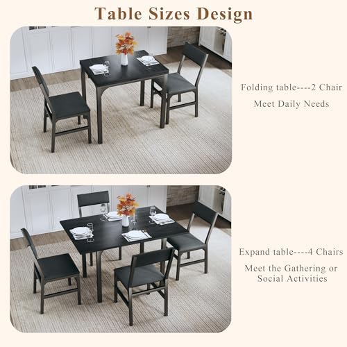HUAHUU Dining Table Set for 4, Extendable Kitchen Table Cushion Chairs Set of...