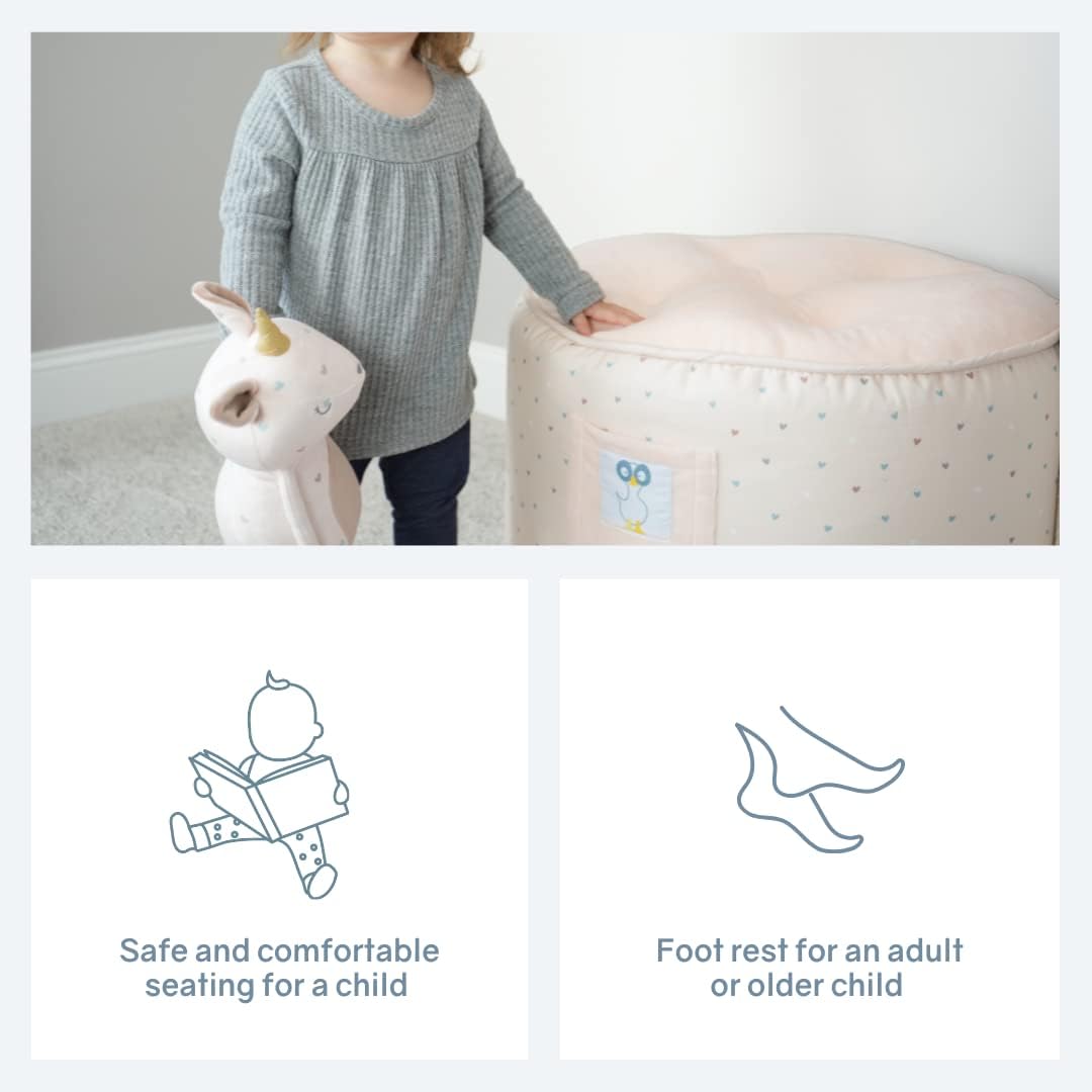GooseWaddle Soft and Comfortable Kids Ottoman Toddler Pouf Seating for Your Little One's Playroom or Nursery (Cedar Sage)