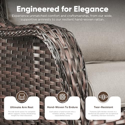 Belord 5 Piece Wicker Patio Furniture Set, Outdoor Swivel Rocker Chairs Set o...