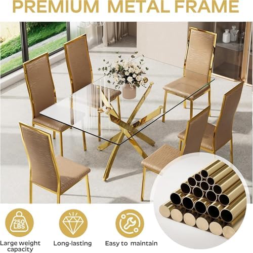 47" Modern Glass Dining Table Set for 4, 5-Piece Rectangular Kitchen Tab...