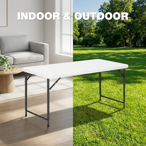4ft Folding Table with Adjustable Height, 2-Level Foldable Table with HDPE To...