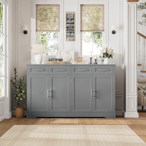 HOSTACK 60" W Sideboard Buffet Cabinet with Storage, Kitchen Cabinet, Gray