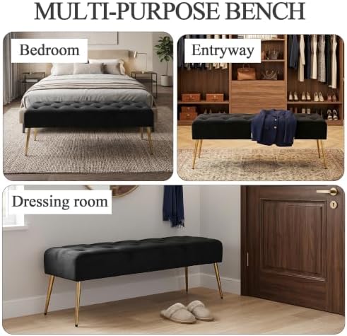 DUHOME Button-Tufted Ottoman Bench, Upholstered Bedroom Benches Velvet Footre...