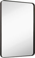 Hamilton Hills 24x36 Inch Metal Black Frame Mirror for Bathroom - Brushed Rectangular Rounded Corner Vanity - 2" Deep Set Design Large Wall Mirrors Decorative - Hangs Horizontal and Vertical