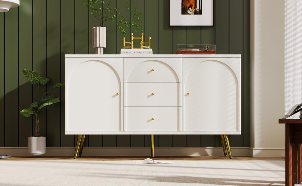 CYJZH Modern Metal Foot Two Door Dining Cabinet, Combining Wood and Metal, Si...