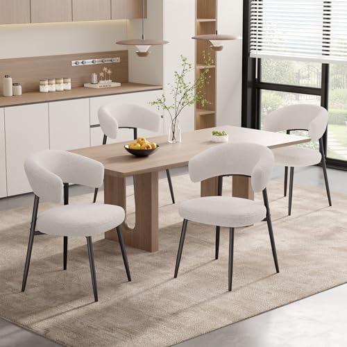 Dining Chairs Set of 6, Mid Century Modern Kitchen Chairs, Boucle Upholstered...