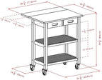 BOWERY HILL Solid Wood Kitchen Cart, Walnut Finish, Drop Leaf Extension, 2 Slatted Shelves, Locking Casters, 28.27" W x 16.66" D x 33.07" H, Rustic Transitional Indoor Storage for Kitchen