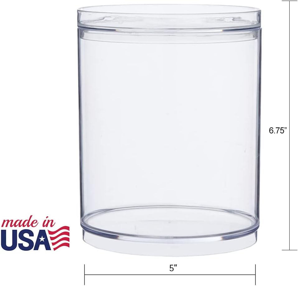 STORi Bella Tall Scrunchie Holder | Stackable Clear Plastic Container (Set of 2) Round Vanity Storage Organizers with Lids for Hair Accessories & Beauty Supplies | Made in USA
