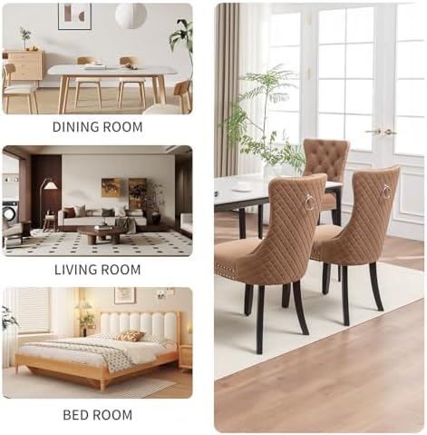 Velvet Dining Chairs Set of 6, Upholstered Dining Room Chairs with Nailhead T...