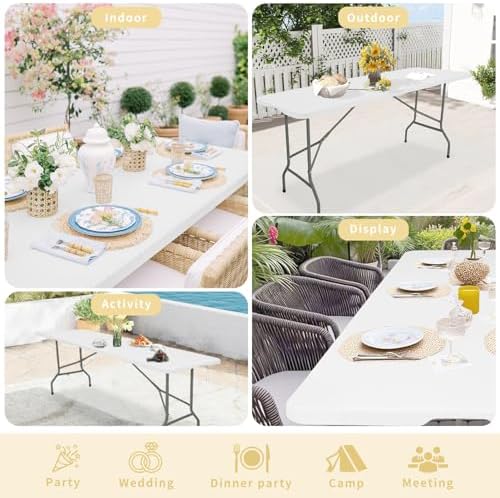 Set of 2 Folding Table 5 FT Camping Table Portable White Lightweight Plastic ...